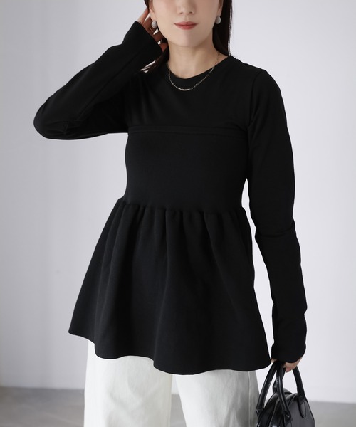 Riberry(リベリー)の「ニットビスチェドッキングペプラムトップス(Tシャツ/カットソー・レディース・ブラック×ブラック/ホワイト系1/ホワイト系2/ブラック×グレー・FREE)」の13枚目の写真