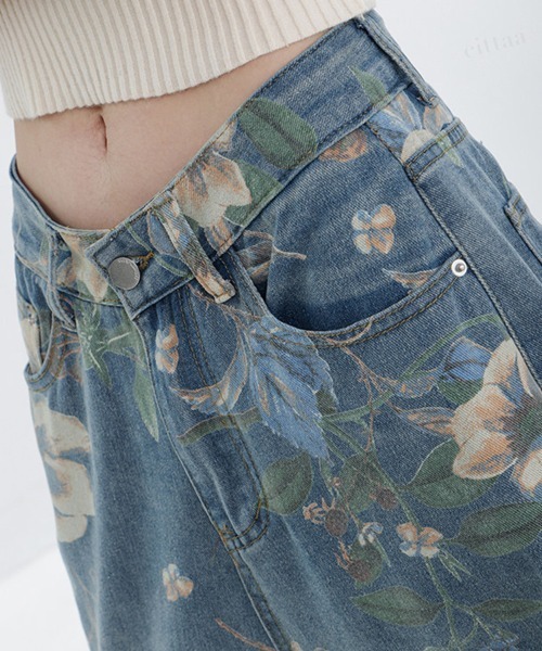 Dalfwin（ダールフィン）の「韓国ファッション フラワープリントワイドストレートデニムパンツ（デニムパンツ・レディース・ブルー・SMALL/MEDIUM/LARGE）」の12枚目の写真
