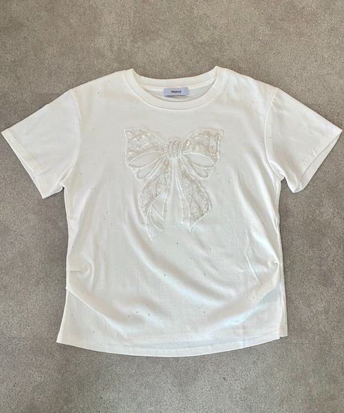 Mejoul(メジュール)の「【2026春夏新作】ビッグリボンサイドギャザーストーンロゴTシャツ(Tシャツ/カットソー・レディース・ホワイト・L/M)」の12枚目の写真