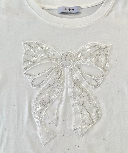Mejoul(メジュール)の「【2026春夏新作】ビッグリボンサイドギャザーストーンロゴTシャツ(Tシャツ/カットソー・レディース・ホワイト・L/M)」の15枚目の写真