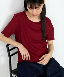 【forksy.】ラメリブ Uネック 半袖 メローTシャツ
