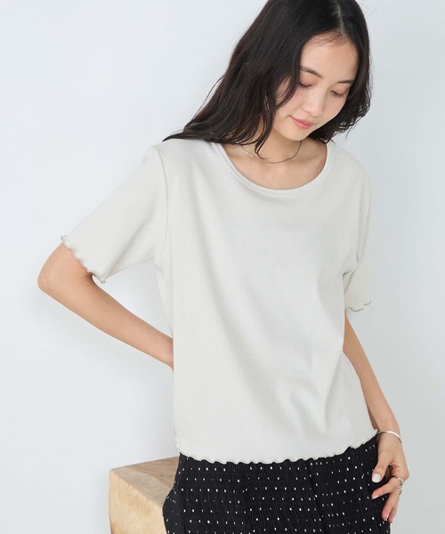 forksy.(フォルクシー)の「【forksy.】ラメリブ Uネック 半袖 メローTシャツ(Tシャツ/カットソー・レディース・レッド/ブラウン/杢グレー/ブルー/オフホワイト/ブラック・FREE)」の8枚目の写真