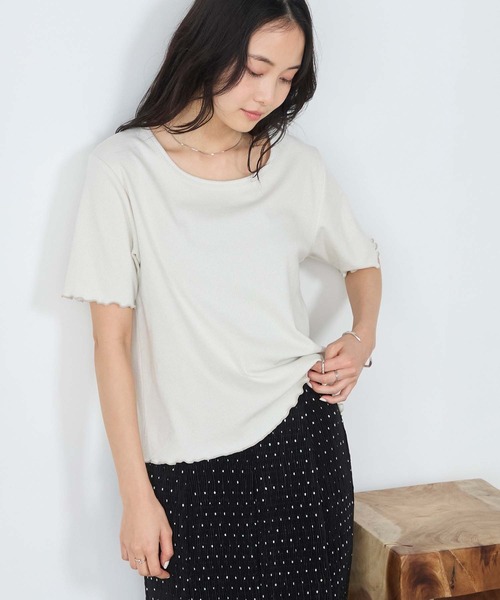 forksy.(フォルクシー)の「【forksy.】ラメリブ Uネック 半袖 メローTシャツ(Tシャツ/カットソー・レディース・レッド/ブラウン/杢グレー/ブルー/オフホワイト/ブラック・FREE)」の9枚目の写真