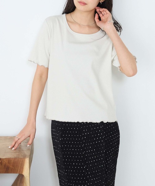 forksy.(フォルクシー)の「【forksy.】ラメリブ Uネック 半袖 メローTシャツ(Tシャツ/カットソー・レディース・レッド/ブラウン/杢グレー/ブルー/オフホワイト/ブラック・FREE)」の10枚目の写真