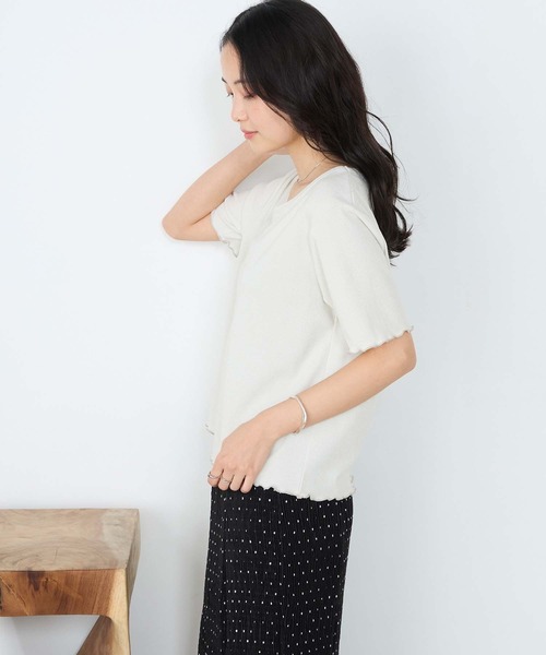 forksy.(フォルクシー)の「【forksy.】ラメリブ Uネック 半袖 メローTシャツ(Tシャツ/カットソー・レディース・レッド/ブラウン/杢グレー/ブルー/オフホワイト/ブラック・FREE)」の11枚目の写真