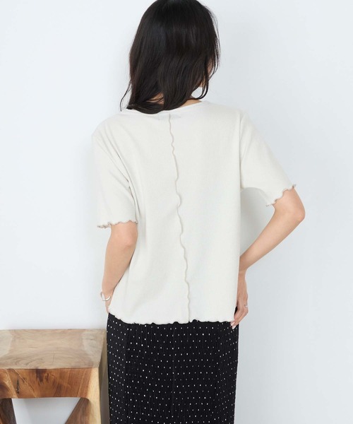 forksy.(フォルクシー)の「【forksy.】ラメリブ Uネック 半袖 メローTシャツ(Tシャツ/カットソー・レディース・レッド/ブラウン/杢グレー/ブルー/オフホワイト/ブラック・FREE)」の12枚目の写真