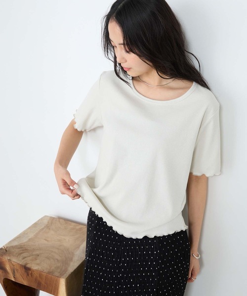 forksy.(フォルクシー)の「【forksy.】ラメリブ Uネック 半袖 メローTシャツ(Tシャツ/カットソー・レディース・レッド/ブラウン/杢グレー/ブルー/オフホワイト/ブラック・FREE)」の13枚目の写真