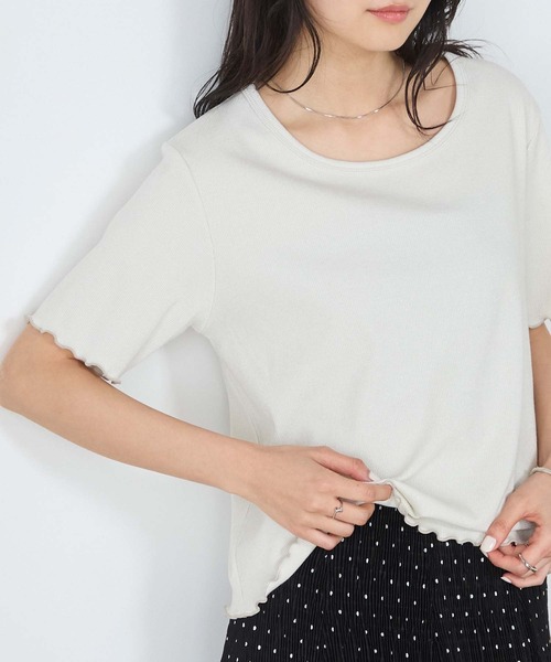 forksy.(フォルクシー)の「【forksy.】ラメリブ Uネック 半袖 メローTシャツ(Tシャツ/カットソー・レディース・レッド/ブラウン/杢グレー/ブルー/オフホワイト/ブラック・FREE)」の14枚目の写真