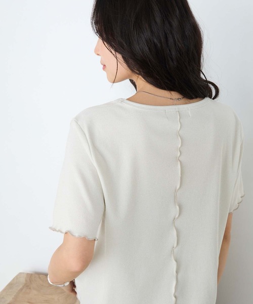 forksy.(フォルクシー)の「【forksy.】ラメリブ Uネック 半袖 メローTシャツ(Tシャツ/カットソー・レディース・レッド/ブラウン/杢グレー/ブルー/オフホワイト/ブラック・FREE)」の15枚目の写真