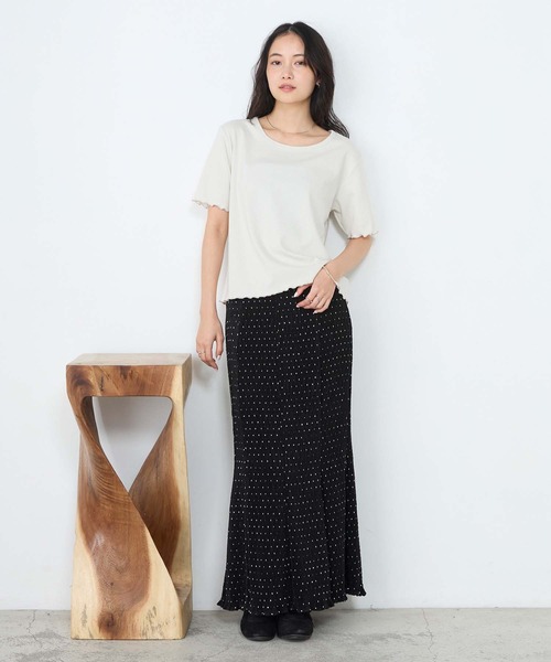 forksy.(フォルクシー)の「【forksy.】ラメリブ Uネック 半袖 メローTシャツ(Tシャツ/カットソー・レディース・レッド/ブラウン/杢グレー/ブルー/オフホワイト/ブラック・FREE)」の16枚目の写真