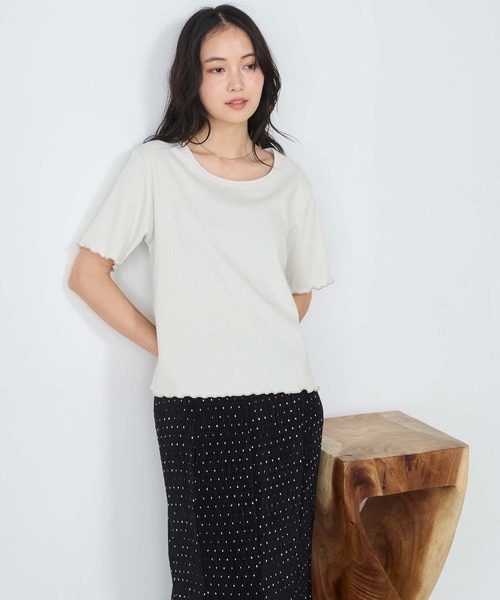 forksy.(フォルクシー)の「【forksy.】ラメリブ Uネック 半袖 メローTシャツ(Tシャツ/カットソー・レディース・レッド/ブラウン/杢グレー/ブルー/オフホワイト/ブラック・FREE)」の18枚目の写真