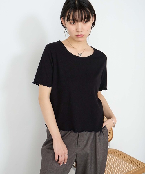 forksy.(フォルクシー)の「【forksy.】ラメリブ Uネック 半袖 メローTシャツ(Tシャツ/カットソー・レディース・レッド/ブラウン/杢グレー/ブルー/オフホワイト/ブラック・FREE)」の20枚目の写真