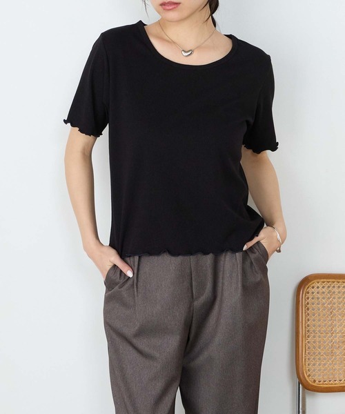 forksy.(フォルクシー)の「【forksy.】ラメリブ Uネック 半袖 メローTシャツ(Tシャツ/カットソー・レディース・レッド/ブラウン/杢グレー/ブルー/オフホワイト/ブラック・FREE)」の21枚目の写真