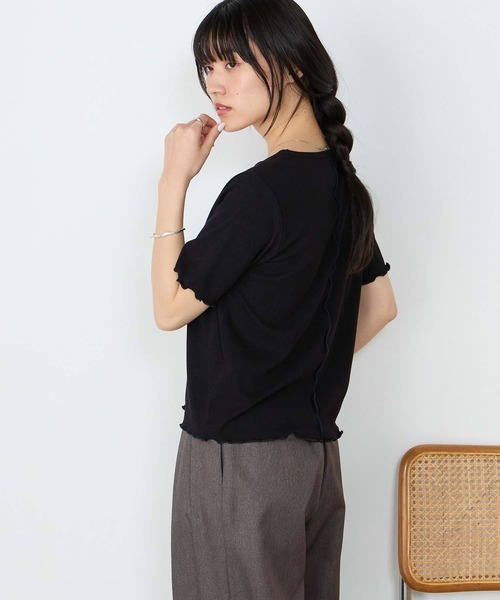 forksy.(フォルクシー)の「【forksy.】ラメリブ Uネック 半袖 メローTシャツ(Tシャツ/カットソー・レディース・レッド/ブラウン/杢グレー/ブルー/オフホワイト/ブラック・FREE)」の22枚目の写真