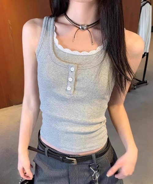 Ritzy（リッツィー）の「レイヤード風タンクトップ（タンクトップ・レディース・グレー/ホワイト・FREE）」の11枚目の写真