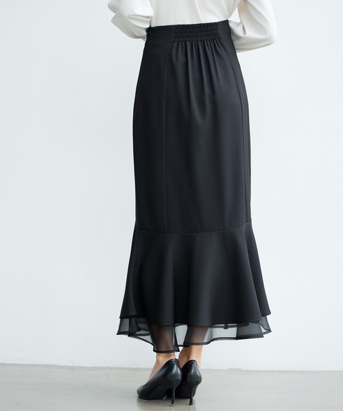 SAISON DE PAPILLON（セゾンドパピヨン）の「【2026SS新作】レーディス 裾フリル アシンメトリー 二段フリル スカート ハイウエスト スタイルアップ（スカート・レディース・ブラック/ベージュ・L/M/S）」の6枚目の写真