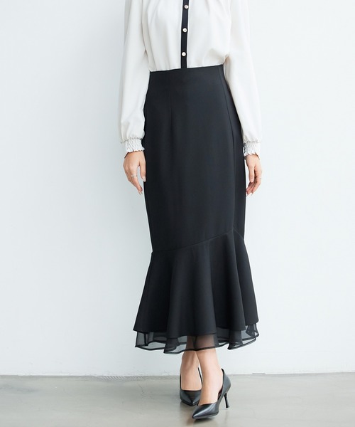 SAISON DE PAPILLON（セゾンドパピヨン）の「【2026SS新作】レーディス 裾フリル アシンメトリー 二段フリル スカート ハイウエスト スタイルアップ（スカート・レディース・ブラック/ベージュ・L/M/S）」の8枚目の写真