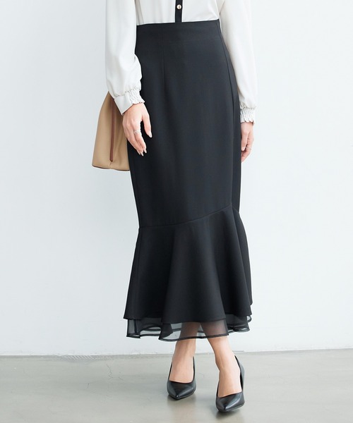 SAISON DE PAPILLON（セゾンドパピヨン）の「【2026SS新作】レーディス 裾フリル アシンメトリー 二段フリル スカート ハイウエスト スタイルアップ（スカート・レディース・ブラック/ベージュ・L/M/S）」の9枚目の写真