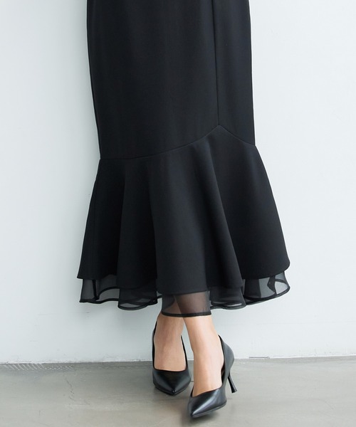 SAISON DE PAPILLON（セゾンドパピヨン）の「【2026SS新作】レーディス 裾フリル アシンメトリー 二段フリル スカート ハイウエスト スタイルアップ（スカート・レディース・ブラック/ベージュ・L/M/S）」の10枚目の写真