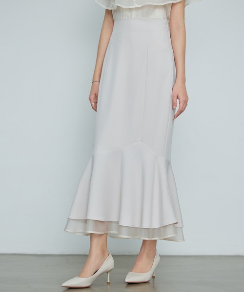 SAISON DE PAPILLON（セゾンドパピヨン）の「【2026SS新作】レーディス 裾フリル アシンメトリー 二段フリル スカート ハイウエスト スタイルアップ（スカート・レディース・ブラック/ベージュ・L/M/S）」の11枚目の写真