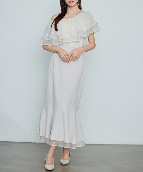 SAISON DE PAPILLON（セゾンドパピヨン）の「【2026SS新作】レーディス 裾フリル アシンメトリー 二段フリル スカート ハイウエスト スタイルアップ（スカート・レディース・ブラック/ベージュ・L/M/S）」の14枚目の写真