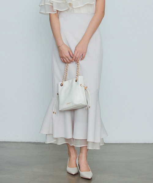 SAISON DE PAPILLON（セゾンドパピヨン）の「【2026SS新作】レーディス 裾フリル アシンメトリー 二段フリル スカート ハイウエスト スタイルアップ（スカート・レディース・ブラック/ベージュ・L/M/S）」の16枚目の写真