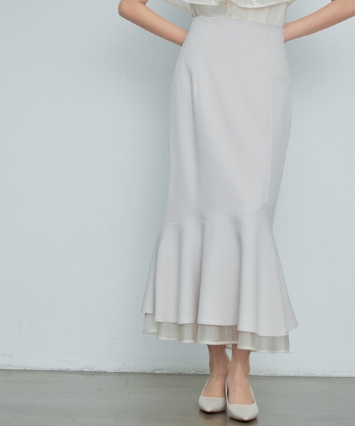 SAISON DE PAPILLON（セゾンドパピヨン）の「【2026SS新作】レーディス 裾フリル アシンメトリー 二段フリル スカート ハイウエスト スタイルアップ（スカート・レディース・ブラック/ベージュ・L/M/S）」の17枚目の写真