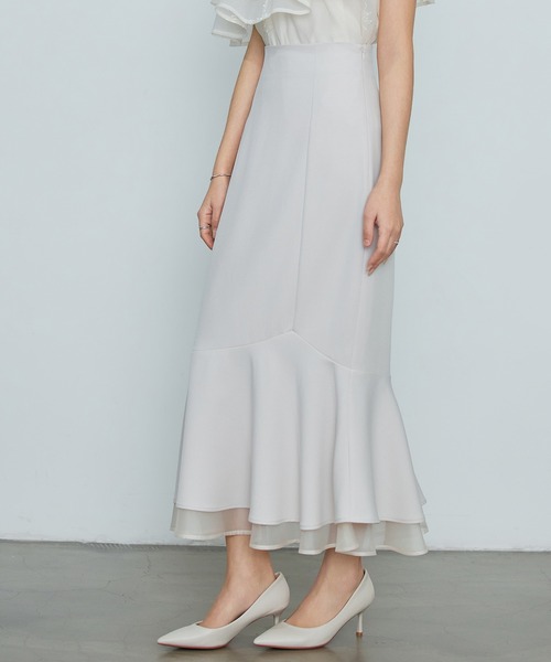 SAISON DE PAPILLON（セゾンドパピヨン）の「【2026SS新作】レーディス 裾フリル アシンメトリー 二段フリル スカート ハイウエスト スタイルアップ（スカート・レディース・ブラック/ベージュ・L/M/S）」の18枚目の写真