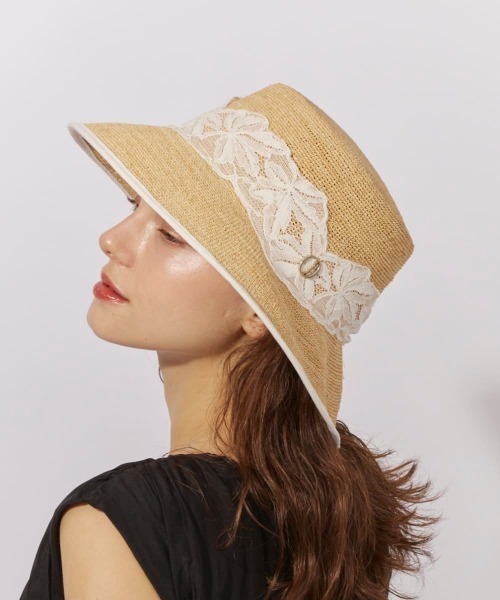 Chapeau d' O(シャポードオー)の「Chapeau d' O Raffia Lace Bucket / シャポードオー(ハット・レディース・ホワイト/ブラック・M/57.5cm)」の5枚目の写真