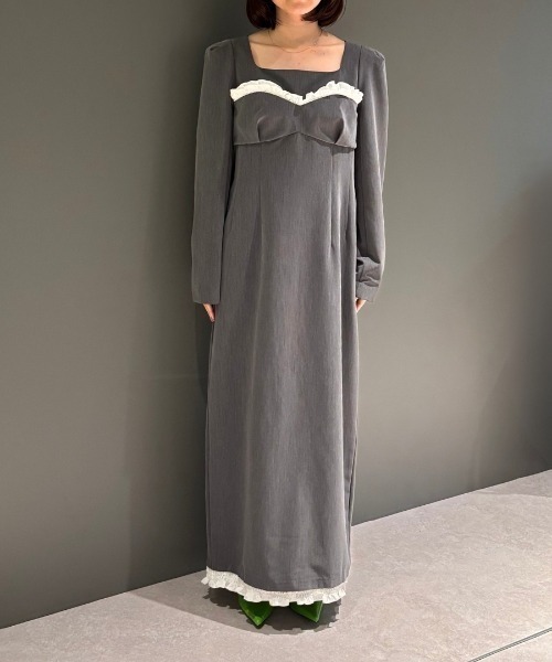 ANDRESD frills trim long dress ドレス グレー ANDRESD（アンドレスド）の「フリルトリムロングドレス / frills trim