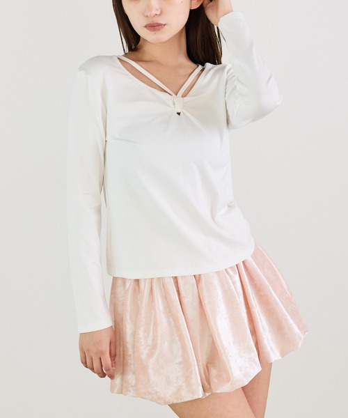 Siel(シエル)の「ツイストリボンカットソー(Tシャツ/カットソー・レディース・グレー/ブラック/ホワイト・FREE)」の1枚目の写真