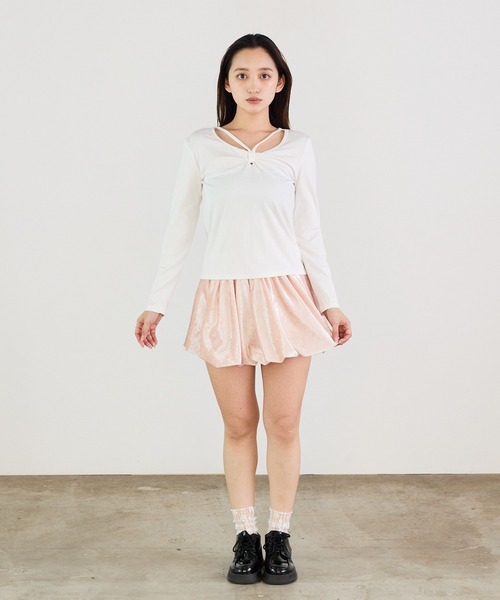 Siel(シエル)の「ツイストリボンカットソー(Tシャツ/カットソー・レディース・グレー/ブラック/ホワイト・FREE)」の4枚目の写真