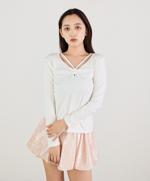 Siel(シエル)の「ツイストリボンカットソー(Tシャツ/カットソー・レディース・グレー/ブラック/ホワイト・FREE)」の13枚目の写真