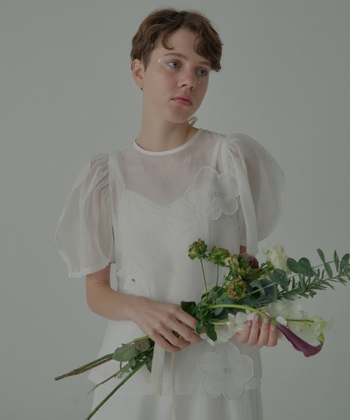 HONEY MI HONEY（ハニーミーハニー）の「flower organdie puff blouse（シャツ/ブラウス・レディース・ピンク/ホワイト/ブラック・FREE）」の5枚目の写真