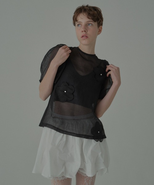 HONEY MI HONEY（ハニーミーハニー）の「flower organdie puff blouse（シャツ/ブラウス・レディース・ピンク/ホワイト/ブラック・FREE）」の7枚目の写真