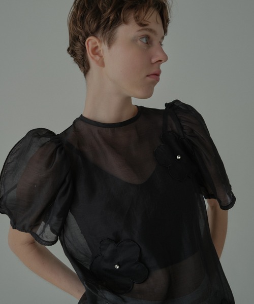 HONEY MI HONEY（ハニーミーハニー）の「flower organdie puff blouse（シャツ/ブラウス・レディース・ピンク/ホワイト/ブラック・FREE）」の9枚目の写真