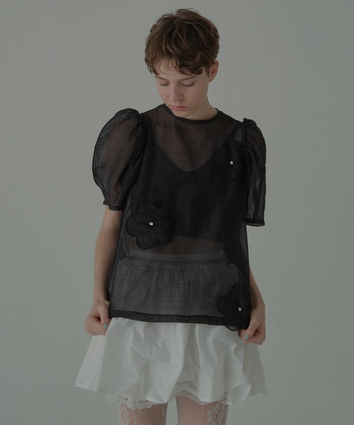 HONEY MI HONEY（ハニーミーハニー）の「flower organdie puff blouse（シャツ/ブラウス・レディース・ピンク/ホワイト/ブラック・FREE）」の8枚目の写真
