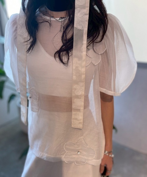 HONEY MI HONEY（ハニーミーハニー）の「flower organdie puff blouse（シャツ/ブラウス・レディース・ピンク/ホワイト/ブラック・FREE）」の14枚目の写真