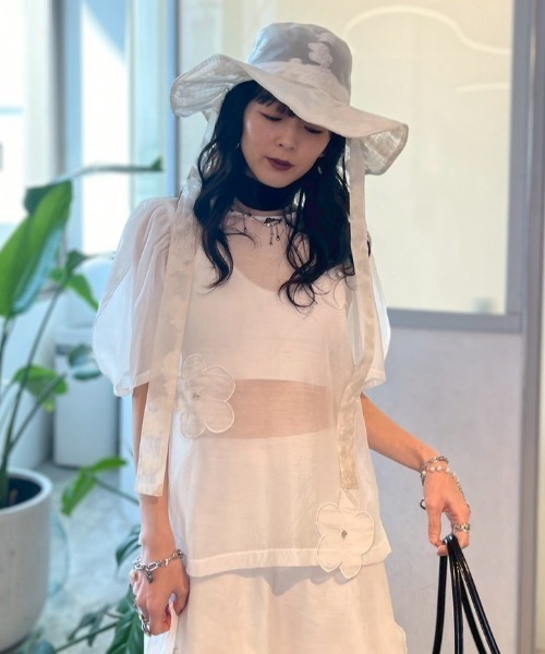 HONEY MI HONEY（ハニーミーハニー）の「flower organdie puff blouse（シャツ/ブラウス・レディース・ピンク/ホワイト/ブラック・FREE）」の13枚目の写真