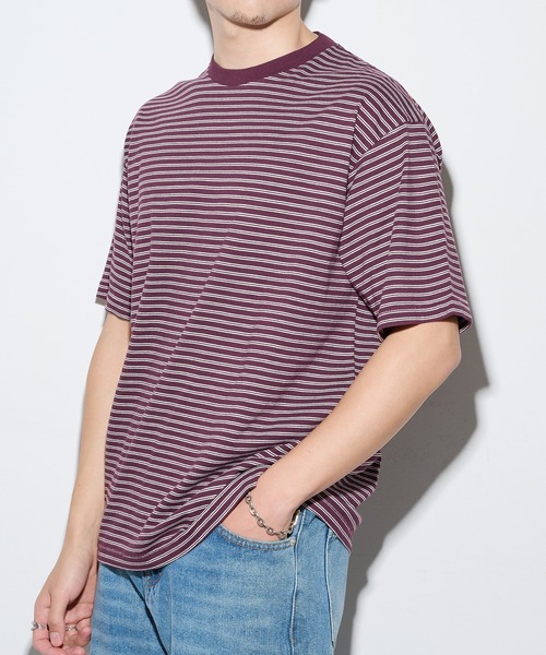 Healthknit（ヘルスニット）の「【Healthknit】26SS Classic Border Jersey Crewneck S/S 51045（Tシャツ/カットソー・メンズ・パープル/ブラック・XL/L/M）」の4枚目の写真