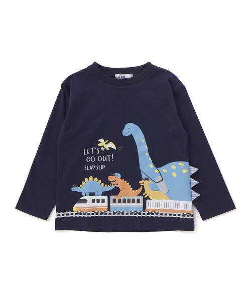 SLAP SLIP（スラップスリップ）の「恐竜プリントヒレ付き天竺長袖Ｔシャツ(80~130cm)（Tシャツ/カットソー・キッズ・ネイビー/イエロー・120cm/90cm/80ｃｍ/130cm/110cm/100cm）」の2枚目の写真