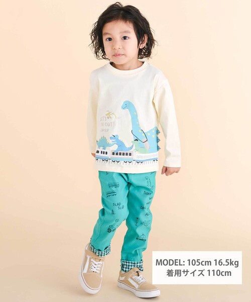 SLAP SLIP（スラップスリップ）の「恐竜プリントヒレ付き天竺長袖Ｔシャツ(80~130cm)（Tシャツ/カットソー・キッズ・ネイビー/イエロー・120cm/90cm/80ｃｍ/130cm/110cm/100cm）」の3枚目の写真