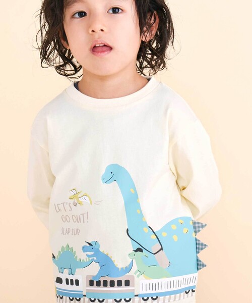 SLAP SLIP（スラップスリップ）の「恐竜プリントヒレ付き天竺長袖Ｔシャツ(80~130cm)（Tシャツ/カットソー・キッズ・ネイビー/イエロー・120cm/90cm/80ｃｍ/130cm/110cm/100cm）」の4枚目の写真