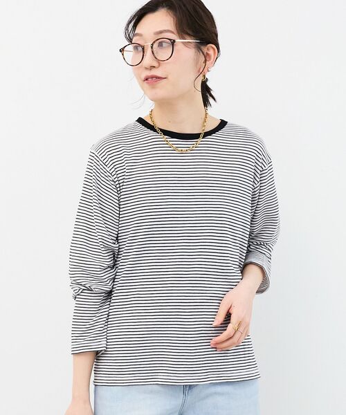 le.coeur blanc（ルクールブラン）の「シアーボーダーカットソー（Tシャツ/カットソー・レディース・ブルー系その他2/ブラック系その他・38）」の2枚目の写真