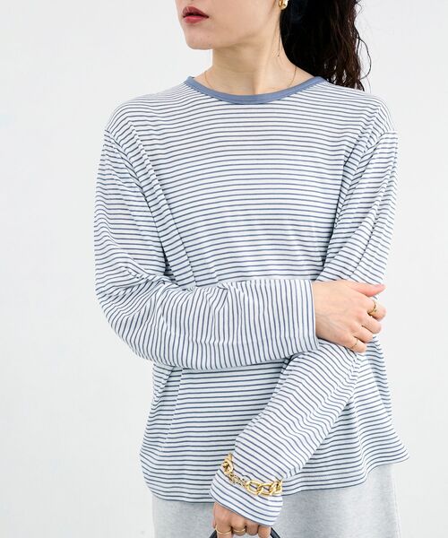 le.coeur blanc（ルクールブラン）の「シアーボーダーカットソー（Tシャツ/カットソー・レディース・ブルー系その他2/ブラック系その他・38）」の5枚目の写真