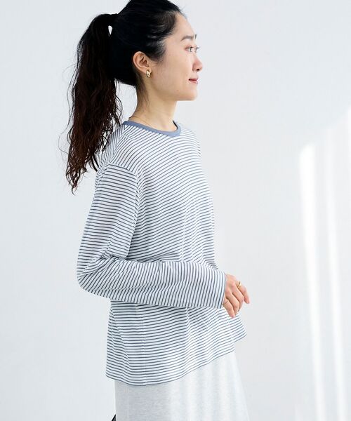 le.coeur blanc（ルクールブラン）の「シアーボーダーカットソー（Tシャツ/カットソー・レディース・ブルー系その他2/ブラック系その他・38）」の6枚目の写真