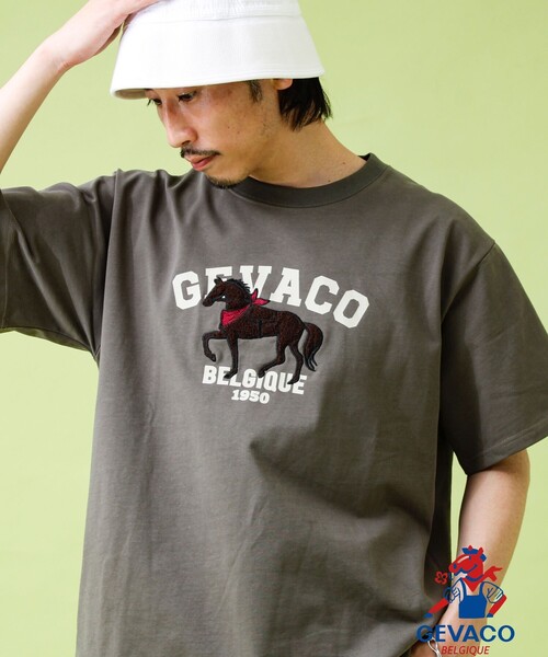 GEVACO（ゲバコ）の「【GEVACO/ゲバコ】フロントプリント刺繍Tシャツ（Tシャツ/カットソー・メンズ・ホワイト/ネイビー/カーキ・M/L）」の2枚目の写真