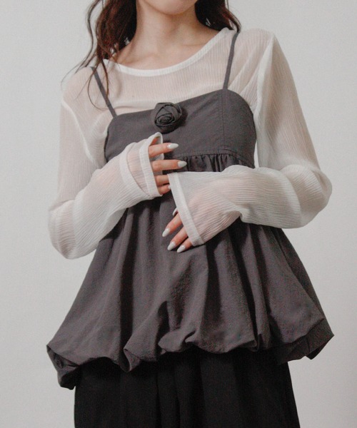 Social GIRL(ソーシャルガール)の「プリーツ ラメ 袖ギャザートップス 長袖トップス(Tシャツ/カットソー・レディース・チャコール/オフホワイト/ミント・M)」の5枚目の写真