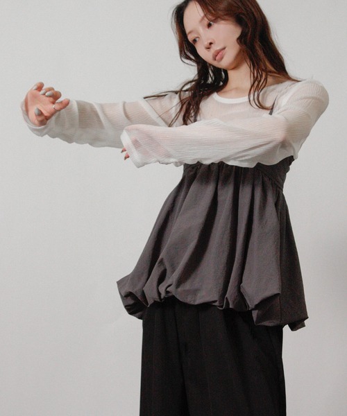 Social GIRL(ソーシャルガール)の「プリーツ ラメ 袖ギャザートップス 長袖トップス(Tシャツ/カットソー・レディース・チャコール/オフホワイト/ミント・M)」の6枚目の写真