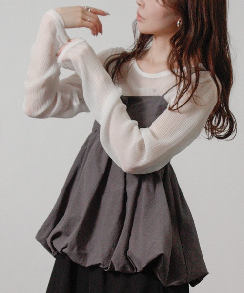 Social GIRL(ソーシャルガール)の「プリーツ ラメ 袖ギャザートップス 長袖トップス(Tシャツ/カットソー・レディース・チャコール/オフホワイト/ミント・M)」の7枚目の写真